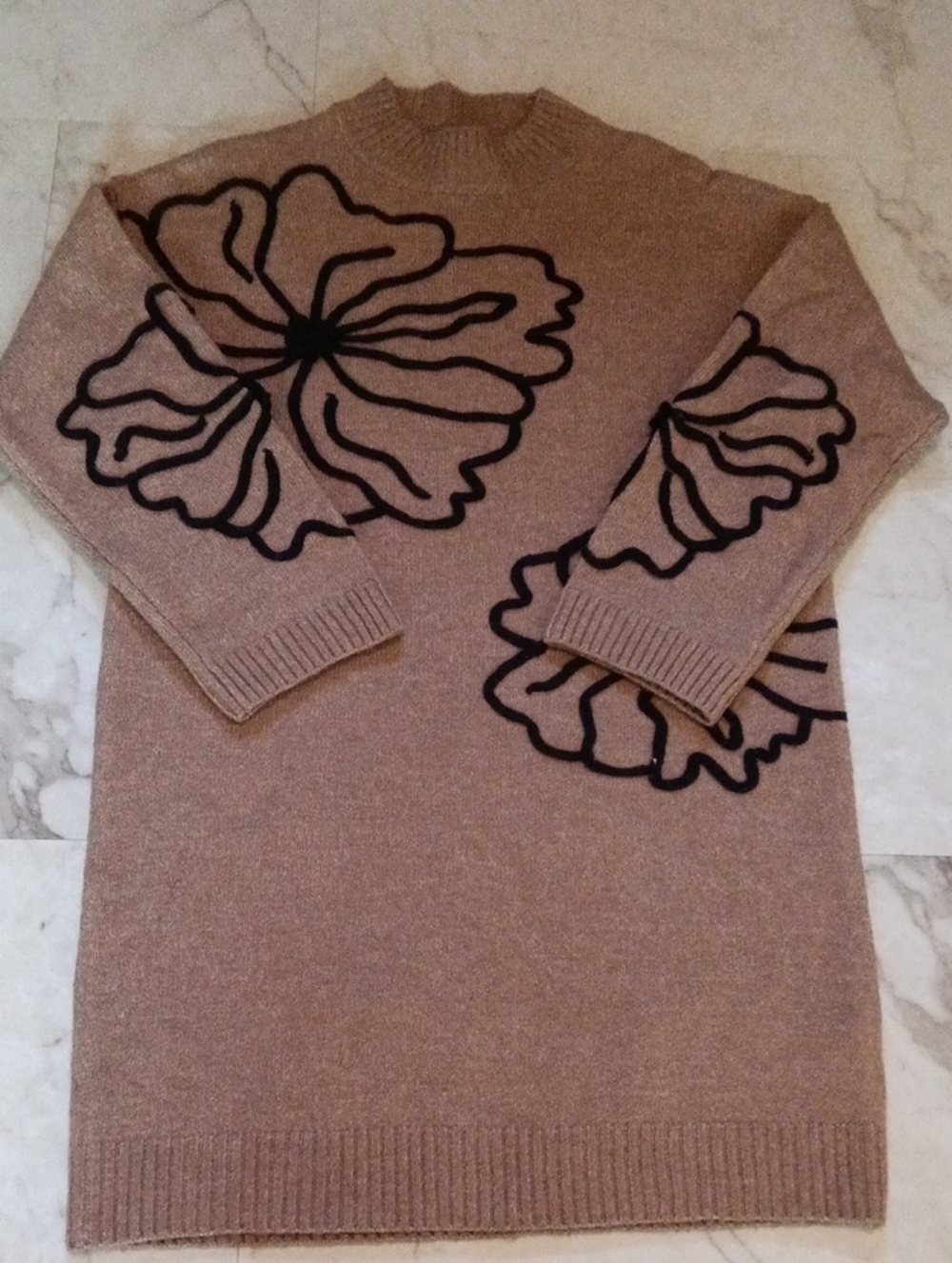 Women’s Tan Floral Knit Sweater Dress